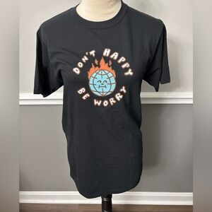 Graphic Tee "Don't Happy Be Worry" Black T-Shirt New